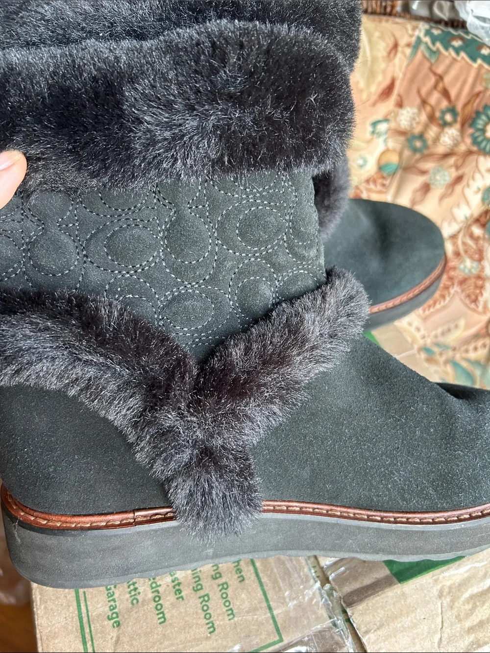 Coach Black Faux Fur Trim Suede Winter Boots size 9